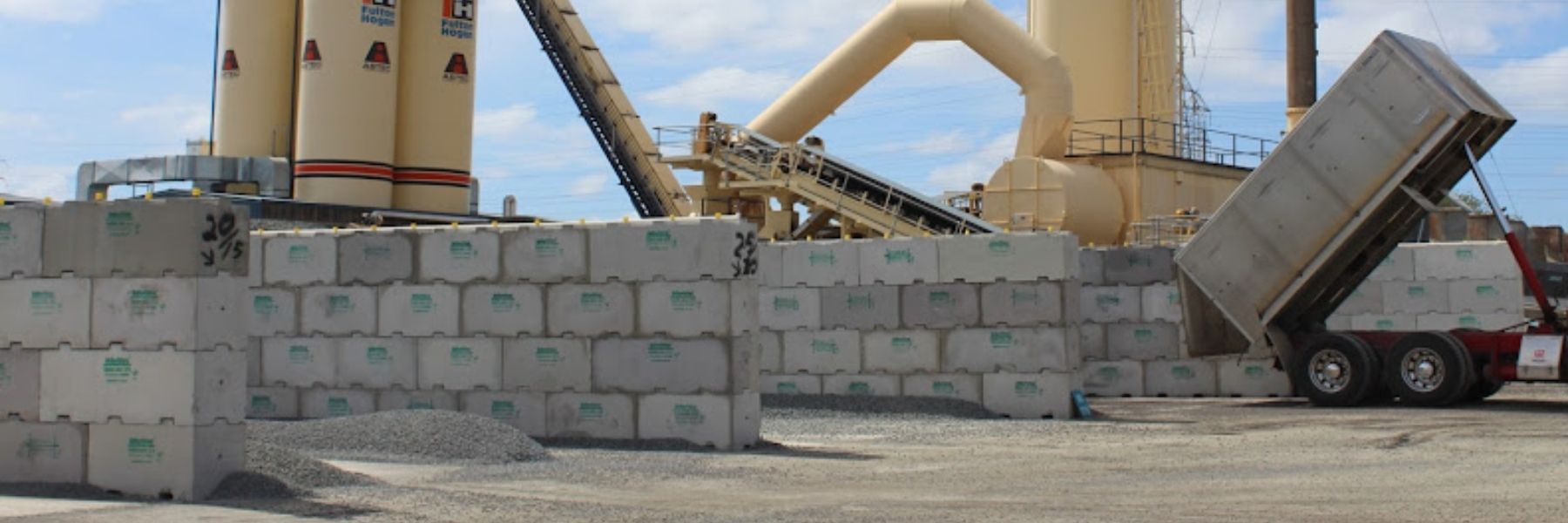 Interbloc concrete blocks forming bins for Fulton Hogan's aggregate