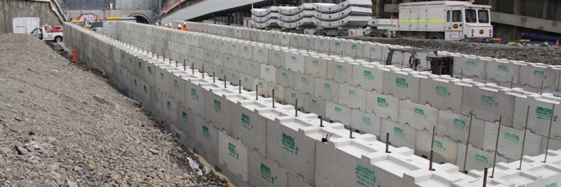Interbloc concrete blocks used for a settlement pond for the Waterview Tunnel 