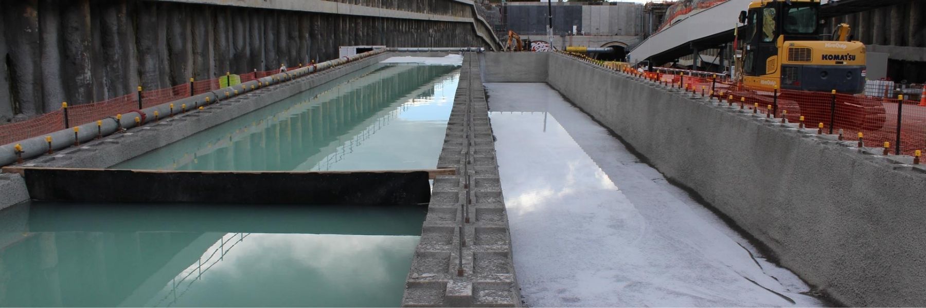 Interbloc concrete blocks forming a settlement pond for the Waterview Tunnel
