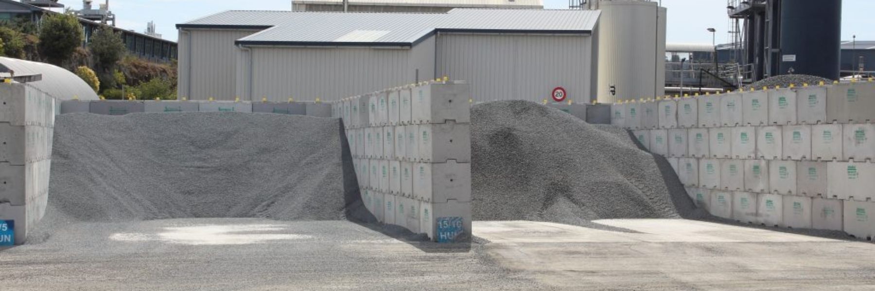 Interbloc concrete blocks used for aggregate storage at Fulton Hogan