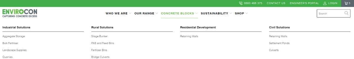 Screenshot of the Envirocon website menu bar